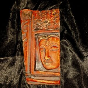 Buda Plaque hand made redish brown color hang on wall or lay flat.